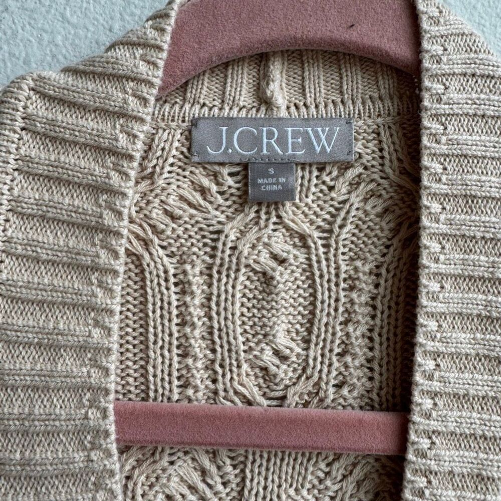 J.Crew 100% Cotton Cable Tan Knit Cardigan V-neck Relaxed Mr Roger’s Size Small - Picture 3 of 7